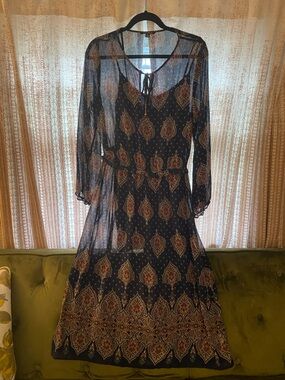 City Studio Black Maxi Dress with Rust Paisley Print